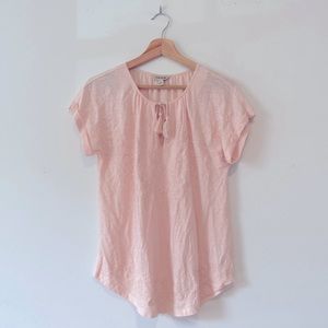 Lucky Brand Pink Top Embroidered Design Blouse With V Cut Neck
